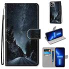 For iPhone 13 Pro Max Coloured Drawing Cross Texture Horizontal Flip PU Leather Case with Holder & Card Slots & Wallet & Lanyard (Mountain Road Starry Sky) - 1