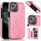 For iPhone 13 Butterflies Flowers Double Buckle PU + TPU Protective Case with Holder & Card Slots & Photo Frame(Pink) - 1