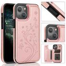 For iPhone 13 Butterflies Flowers Double Buckle PU + TPU Protective Case with Holder & Card Slots & Photo Frame(Rose Gold) - 1