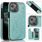For iPhone 13 Butterflies Flowers Double Buckle PU + TPU Protective Case with Holder & Card Slots & Photo Frame(Green) - 1