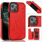 For iPhone 13 Pro Butterflies Flowers Double Buckle PU + TPU Protective Case with Holder & Card Slots & Photo Frame (Red) - 1