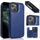 For iPhone 13 Double Buckle Shockproof PU Protective Case with Card Slots & Holder(Blue) - 1