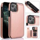 For iPhone 13 Double Buckle Shockproof PU Protective Case with Card Slots & Holder(Rose Gold) - 1