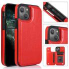 For iPhone 13 Double Buckle Shockproof PU Protective Case with Card Slots & Holder(Red) - 1