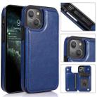 For iPhone 13 Pro Max Double Buckle Shockproof PU Protective Case with Card Slots & Holder (Blue) - 1