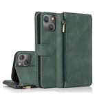 For iPhone 13 Skin-feel Crazy Horse Texture Zipper Wallet Bag Horizontal Flip Leather Case with Holder & Card Slots & Wallet & Lanyard(Dark Green) - 1