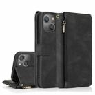 For iPhone 13 Pro Skin-feel Crazy Horse Texture Zipper Wallet Bag Horizontal Flip Leather Case with Holder & Card Slots & Wallet & Lanyard (Black) - 1