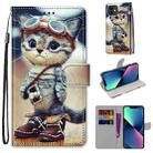 For iPhone 13 mini Coloured Drawing Cross Texture Horizontal Flip PU Leather Case with Holder & Card Slots & Wallet & Lanyard (Leather Shoes Cat) - 1