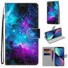 For iPhone 13 mini Coloured Drawing Cross Texture Horizontal Flip PU Leather Case with Holder & Card Slots & Wallet & Lanyard (Purple Green Starry Sky) - 1