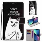 For iPhone 13 mini Coloured Drawing Cross Texture Horizontal Flip PU Leather Case with Holder & Card Slots & Wallet & Lanyard (Middle Finger White Cat) - 1