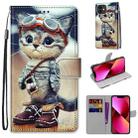For iPhone 13 Coloured Drawing Cross Texture Horizontal Flip PU Leather Case with Holder & Card Slots & Wallet & Lanyard(Leather Shoes Cat) - 1