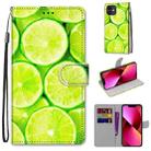 For iPhone 13 Coloured Drawing Cross Texture Horizontal Flip PU Leather Case with Holder & Card Slots & Wallet & Lanyard(Green Lemon) - 1