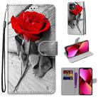 For iPhone 13 Coloured Drawing Cross Texture Horizontal Flip PU Leather Case with Holder & Card Slots & Wallet & Lanyard(B10 Wood Red Rose) - 1