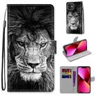 For iPhone 13 Coloured Drawing Cross Texture Horizontal Flip PU Leather Case with Holder & Card Slots & Wallet & Lanyard(B11 Black White Lion Head) - 1