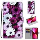 For iPhone 13 Coloured Drawing Cross Texture Horizontal Flip PU Leather Case with Holder & Card Slots & Wallet & Lanyard(Chrysanthemum Pink White Purple) - 1
