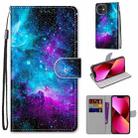 For iPhone 13 Coloured Drawing Cross Texture Horizontal Flip PU Leather Case with Holder & Card Slots & Wallet & Lanyard(Purple Green Starry Sky) - 1