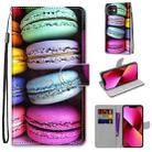 For iPhone 13 Coloured Drawing Cross Texture Horizontal Flip PU Leather Case with Holder & Card Slots & Wallet & Lanyard(Colorful Cakes) - 1