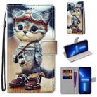 For iPhone 13 Pro Coloured Drawing Cross Texture Horizontal Flip PU Leather Case with Holder & Card Slots & Wallet & Lanyard (Leather Shoes Cat) - 1
