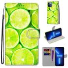 For iPhone 13 Pro Coloured Drawing Cross Texture Horizontal Flip PU Leather Case with Holder & Card Slots & Wallet & Lanyard (Green Lemon) - 1