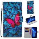 For iPhone 13 Pro Coloured Drawing Cross Texture Horizontal Flip PU Leather Case with Holder & Card Slots & Wallet & Lanyard (Blue Red Butterfly) - 1