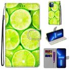 For iPhone 13 Pro Max Coloured Drawing Cross Texture Horizontal Flip PU Leather Case with Holder & Card Slots & Wallet & Lanyard (Green Lemon) - 1