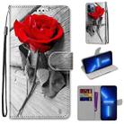 For iPhone 13 Pro Max Coloured Drawing Cross Texture Horizontal Flip PU Leather Case with Holder & Card Slots & Wallet & Lanyard (B10 Wood Red Rose) - 1