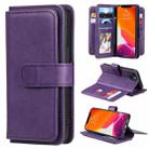 For iPhone 13 Multifunctional Magnetic Copper Buckle Horizontal Flip Solid Color Leather Case with 10 Card Slots & Wallet & Holder & Photo Frame(Purple) - 1