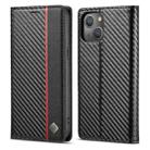 For iPhone 13 mini LC.IMEEKE Carbon Fiber PU + TPU Horizontal Flip Leather Case with Holder & Card Slot & Wallet (Vertical Black) - 1