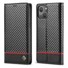 For iPhone 13 LC.IMEEKE Carbon Fiber PU + TPU Horizontal Flip Leather Case with Holder & Card Slot & Wallet(Horizontal Black) - 1