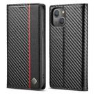 For iPhone 13 LC.IMEEKE Carbon Fiber PU + TPU Horizontal Flip Leather Case with Holder & Card Slot & Wallet(Vertical Black) - 1