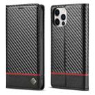 For iPhone 13 Pro LC.IMEEKE Carbon Fiber PU + TPU Horizontal Flip Leather Case with Holder & Card Slot & Wallet (Horizontal Black) - 1