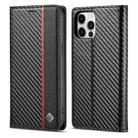 For iPhone 13 Pro LC.IMEEKE Carbon Fiber PU + TPU Horizontal Flip Leather Case with Holder & Card Slot & Wallet (Vertical Black) - 1