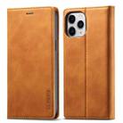 For iPhone 13 mini LC.IMEEKE Strong Magnetic PU + Matte TPU Horizontal Flip Leather Case with Holder & Card Slots & Wallet (Brown) - 1