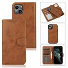 For iPhone 13 Retro 2 in 1 Detachable Horizontal Flip Leather Case with Card Slots & Wallet(Brown) - 1