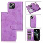 For iPhone 13 Pro Retro 2 in 1 Detachable Horizontal Flip Leather Case with Card Slots & Wallet (Purple) - 1