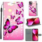 For iPhone 13 Voltage Colored Drawing Magnetic Clasp Horizontal Flip PU Leather Case with Holder & Card Slots(C03 Gradient Pink Flying Butterflies) - 1