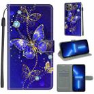 For iPhone 13 Pro Max Voltage Colored Drawing Magnetic Clasp Horizontal Flip PU Leather Case with Holder & Card Slots (C11 Blue Golden Chain Butterflies) - 1