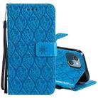 For iPhone 13 mini Pressed Printing Rattan Flower Pattern Horizontal Flip PU Leather Case with Holder & Card Slots & Wallet & Photo Frame (Blue) - 1