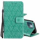 For iPhone 13 mini Pressed Printing Rattan Flower Pattern Horizontal Flip PU Leather Case with Holder & Card Slots & Wallet & Photo Frame (Green) - 1