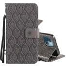 For iPhone 13 mini Pressed Printing Rattan Flower Pattern Horizontal Flip PU Leather Case with Holder & Card Slots & Wallet & Photo Frame (Grey) - 1