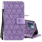 For iPhone 13 mini Pressed Printing Rattan Flower Pattern Horizontal Flip PU Leather Case with Holder & Card Slots & Wallet & Photo Frame (Purple) - 1