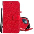 For iPhone 13 Pressed Printing Rattan Flower Pattern Horizontal Flip PU Leather Case with Holder & Card Slots & Wallet & Photo Frame(Red) - 1