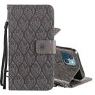 For iPhone 13 Pressed Printing Rattan Flower Pattern Horizontal Flip PU Leather Case with Holder & Card Slots & Wallet & Photo Frame(Grey) - 1