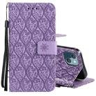 For iPhone 13 Pressed Printing Rattan Flower Pattern Horizontal Flip PU Leather Case with Holder & Card Slots & Wallet & Photo Frame(Purple) - 1