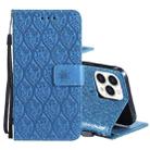 For iPhone 13 Pro Pressed Printing Rattan Flower Pattern Horizontal Flip PU Leather Case with Holder & Card Slots & Wallet & Photo Frame (Blue) - 1