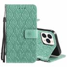 For iPhone 13 Pro Pressed Printing Rattan Flower Pattern Horizontal Flip PU Leather Case with Holder & Card Slots & Wallet & Photo Frame (Green) - 1