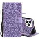 For iPhone 13 Pro Pressed Printing Rattan Flower Pattern Horizontal Flip PU Leather Case with Holder & Card Slots & Wallet & Photo Frame (Purple) - 1