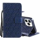 For iPhone 13 Pro Max Pressed Printing Rattan Flower Pattern Horizontal Flip PU Leather Case with Holder & Card Slots & Wallet & Photo Frame (Dark Blue) - 1