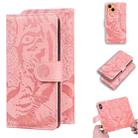 For iPhone 13 Tiger Embossing Pattern Horizontal Flip Leather Case with Holder & Card Slots & Wallet(Pink) - 1