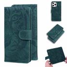 For iPhone 13 Pro Max Tiger Embossing Pattern Horizontal Flip Leather Case with Holder & Card Slots & Wallet (Green) - 1